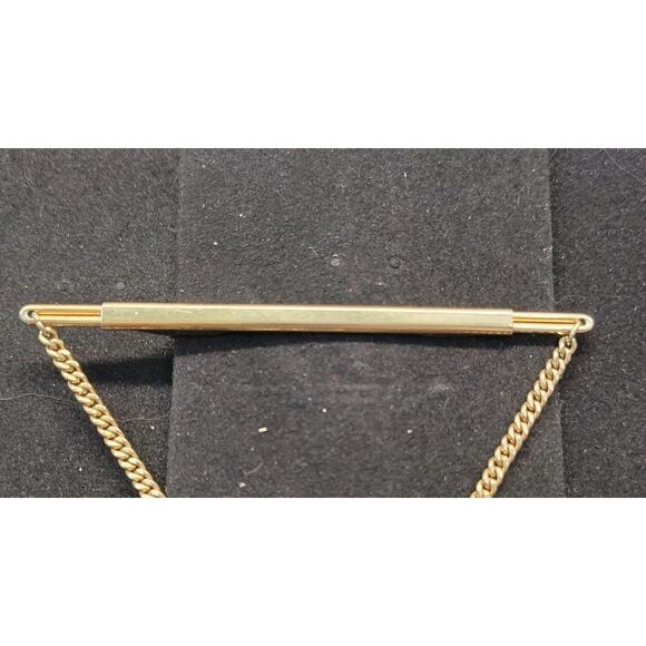 Vintage SWANK Blue Cabochon Goldtone Forever Knot Adjustible Tie Clip Bar - Picture 4 of 6